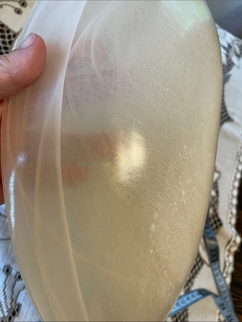 White Opal Iridescent Glossy Decorative Curved Glass Fruit Bowl Pearl Beige